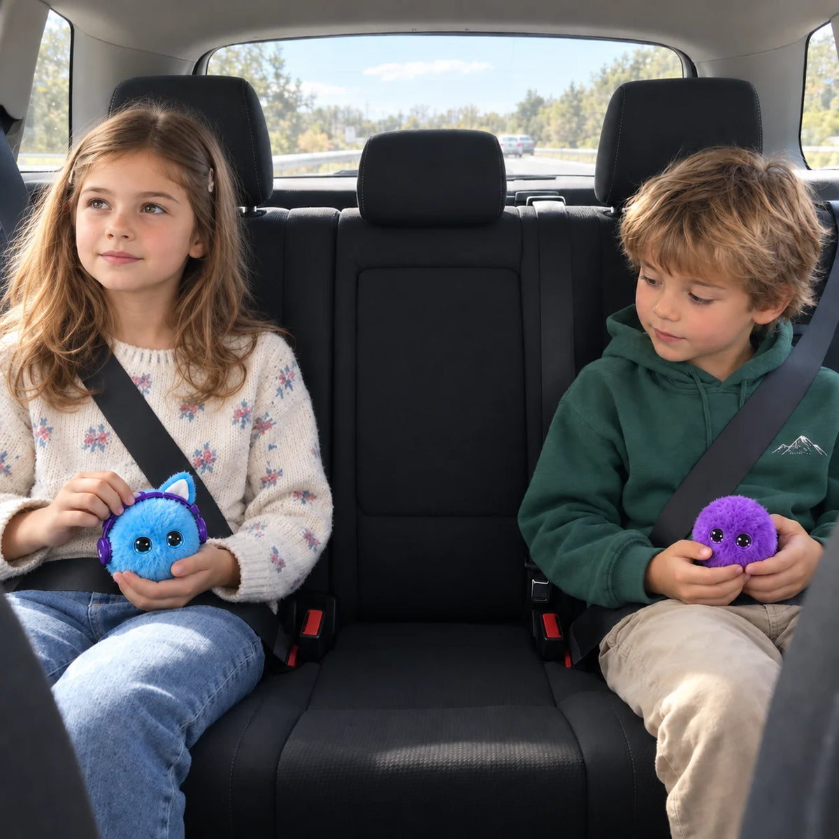 Two children playing with Lunipo during a road trip, showing its versatility.